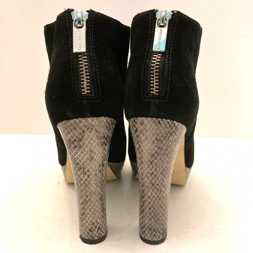 Michael‎ Kors Ankle Boots Womens 8M Black Suede Leather Platform Snakeskin Heels